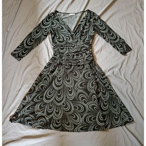 London Times 3/4 sleeve dress black w light blue